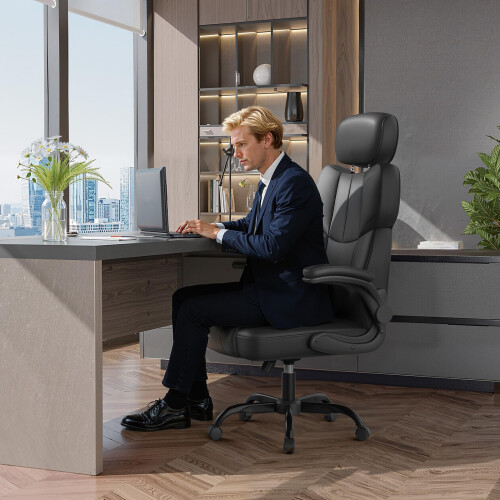 (FC Leather - Black) Q-Series Office Chair High Back Adjustable 1