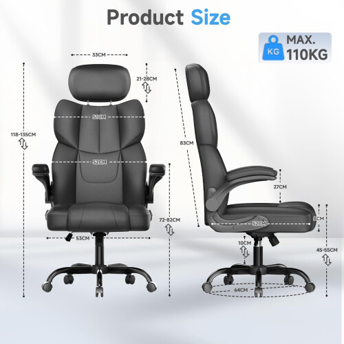 (FC Leather - Black) Q-Series Office Chair High Back Adjustable 2