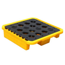 Modular Spill Containment Tray, Yellow And Black Polyethylene Drum Platform, Spill Containment Basin, 72x72x16 cm