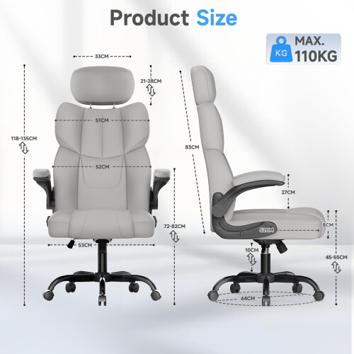 (FC Leather - Light Grey) Q-Series Office Chair High Back Adjustable 2
