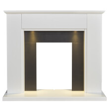 Adam Eltham Fireplace in Pure White & Black with Downlights, 45 Inch