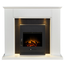 Adam Eltham Fireplace in Pure White & Black with Downlights & Oslo Electric Fire in Black, 45 Inch