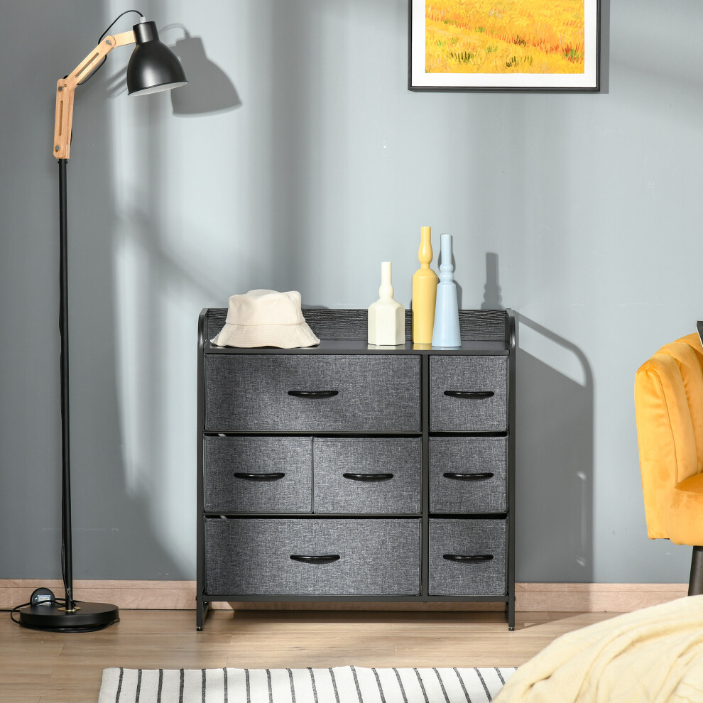 Homcom Grey 3-Tier Fabric Bedroom Dresser With 7 Foldable Drawers,