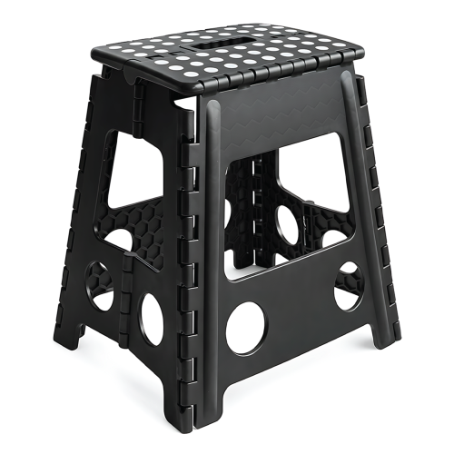 KCT KCT Portable Folding Step Stool for Home Lightweight Kitchen Steps Anti Slip Foldable Plastic Stool with Handle Black