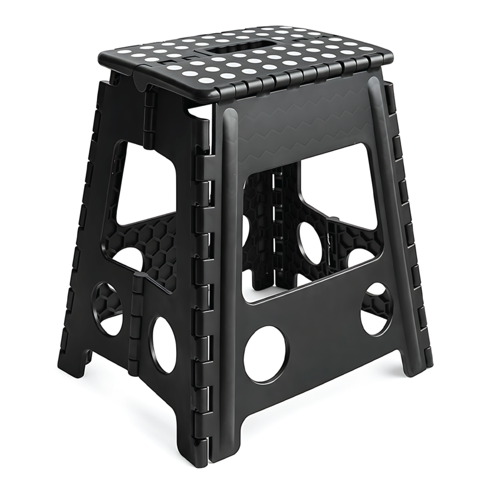 Kct Portable Folding Step Stool For Home Lightweight Kitchen Steps Anti Slip Foldable Plastic Stool With Handle Black