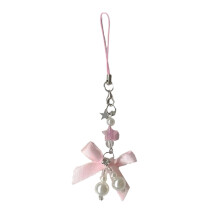 Stylish Alloy Pearls Bowknot Key Holder Bag Ornament-Pink