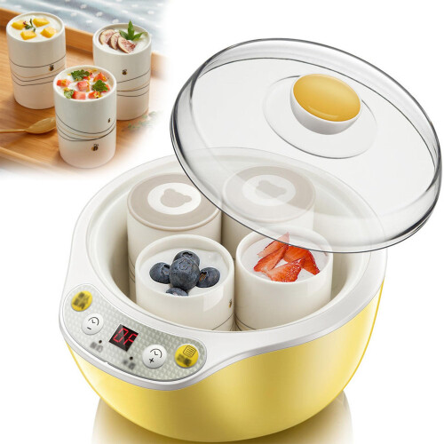 1000Ml Automatic Yogurt Maker With 20W, 4x200Ml Ceramic Cups, LED Display, 360Degree Thermostatic Fermentation, Timer