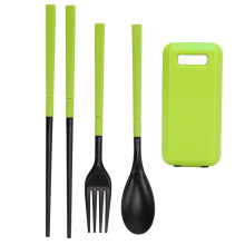 Compact Travel Utensils Set Portable Cutlery Set Reusable Outdoor Fork Spoon Chopsticks With Case Food Grade PP Two Stage Design Storage Box Button Sw
