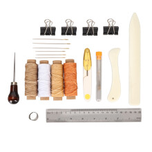 Sada prémiových nástrojů pro vazbu knih, ručně vyráběná sada pro DIY vazbu knih s voskovanými nitěmi, kostěná složka, rýhovací