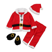 Kerstmis Cosplay Baby Meisje Kleding Pak Rood Pasgeboren Fluwelen Baby Boy Kleding Hoed + Tops + Broek + Sok Outfit Kostuums 80
