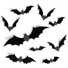 3D-Svart Fladdermus-Dekor Väggdekoration Halloween-Festdekoration Inomhus Utomhus Halloween-Dekorationstillbehör
