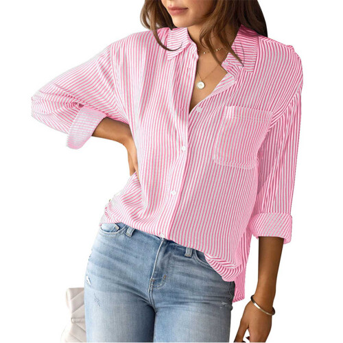 Gestreiftes Shirt 100% Polyester Pink L Casual 1