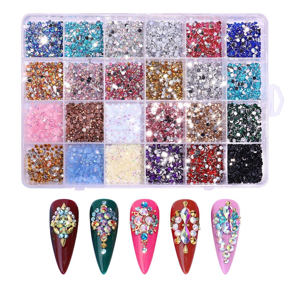 Manicure Nail Decorations 3500 pcs 24 Grid Flat Resin Rhinestones for Nails