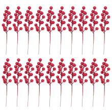 Confezione da 20 Gambi di Bacche Rosse di Natale Artificiali da 8 Pollici per Ornamenti per Alberi di Natale, Ghirlande Natalizie DIY, Vacanze e