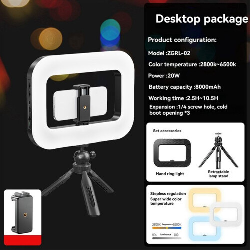 Three-Color Dimming Ring Fill Light with Desktop Tripod Rabbit Cage Selfie Light  Selfie Reverse Charging 2