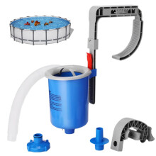 Wallmounted skimmer basket for aboveground pools with hose, removable basket