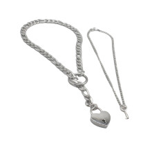 Pack of 2 Stainless Steel Heart Lock and Key Necklace Punk Rock