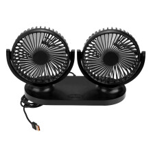 Car Fan, USB Dual Head Car Fan Portable 12V Table Fan 350 Degree Rotation Quiet (Black)