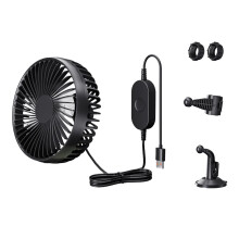 AC Fan for Car Performance Cooling Fan for Back Seat Powerful Air Cooler with Suction Cup 3 Speeds USB Rechargeable Black