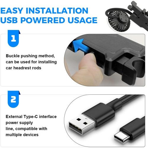 Double Headed Car Fan 3 Speeds, TwoLevel Light, USB for Saloon 1