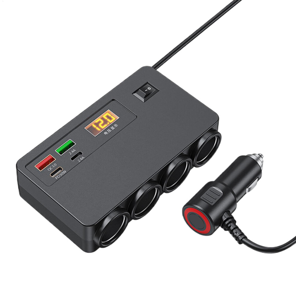 Car Phone Charger With Voltage Display, 4In1 Fast Charging Multi Port Usb Car Charger 12V/24V 9426802610819