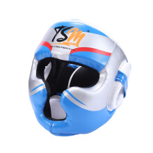 Karate Training Head Gear Blue L FullFace Boxing Head Guard MMA Taekwondo Helmet Ear Nose Mouth Protector
