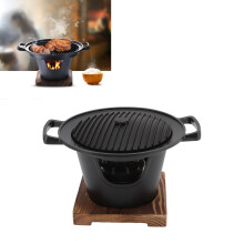 Hibachi Grill Smokeless Wooden Frame Aluminium Alloy Charcoal BBQ