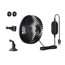 Portable Car Fan for Rear Seat Strong Air Cooler with Suction Cup, 3 Speeds, USB Rechargeable, Black