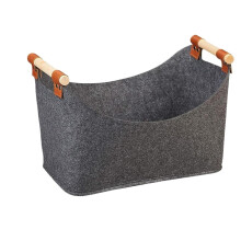 Large Felt Storage Bag With Wooden Handles Foldable Felt Basket 55x32x40cm Dark Gray Multipurpose Firewood Storage