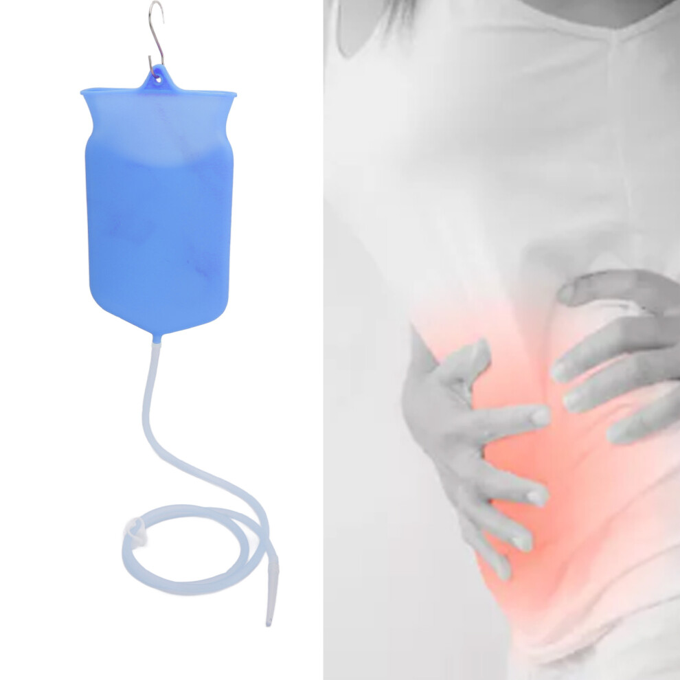 Blue Silicone Enema Bag Kit 2L For Colon Cleansing, Portable