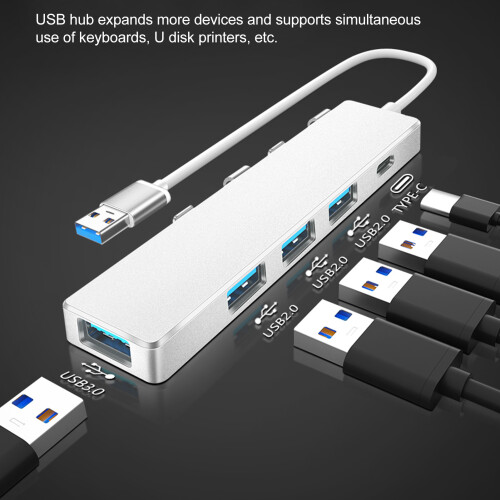 High Speed USB 3.0 & USB C Multiport Hub, Silver, 4 Ports 1