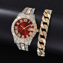 Herrenuhr mit Edelstahlarmband, Diamantdekoration und integriertem Kalender