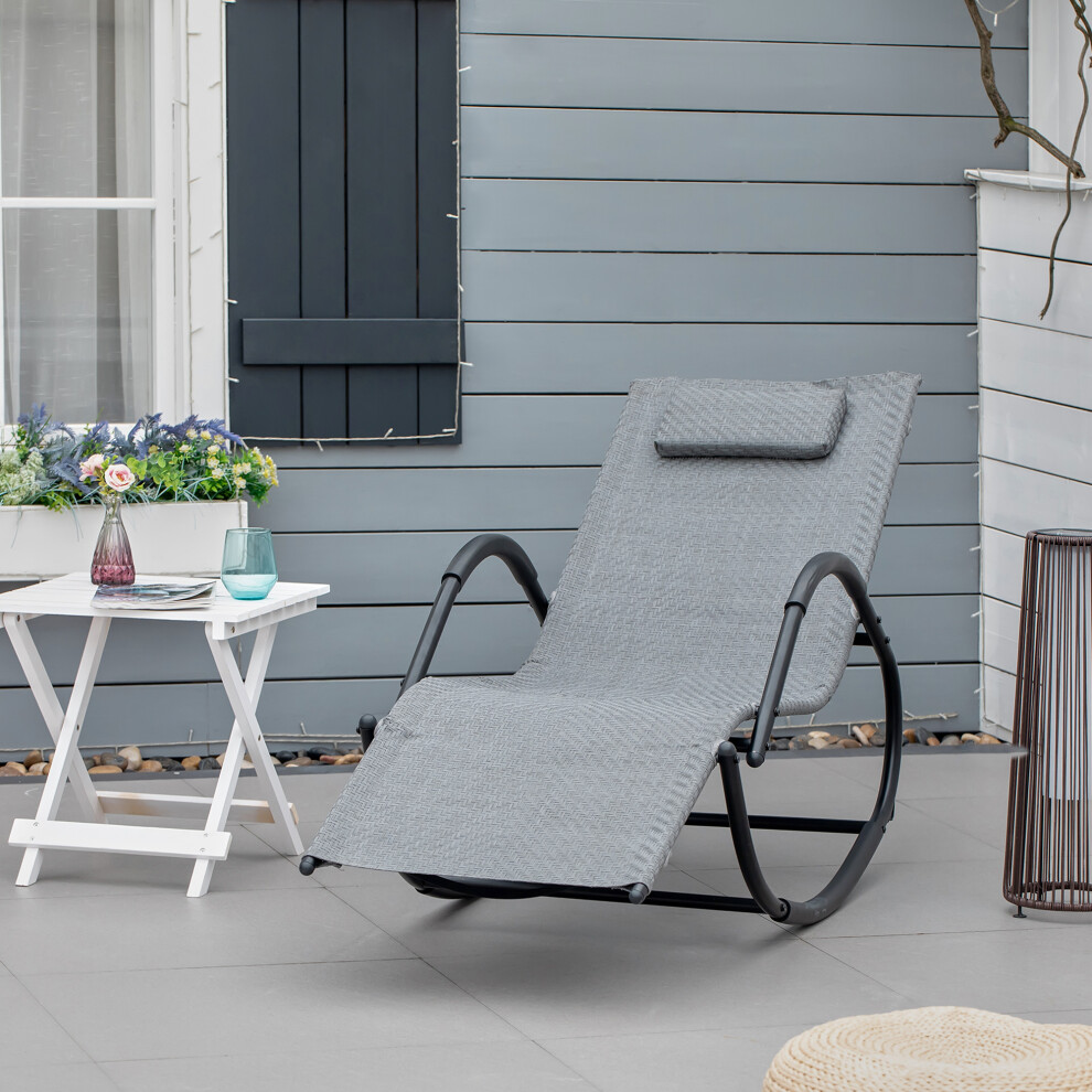 Outsunny Zero Gravity Rocking Lounge Chair Pillow Garden Outdoor Grey