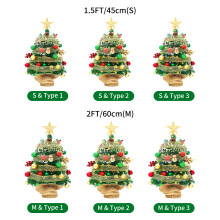 2FT Tabletop Christmas Tree with Lights - Red, Green Balls & Ribbon holiday decor