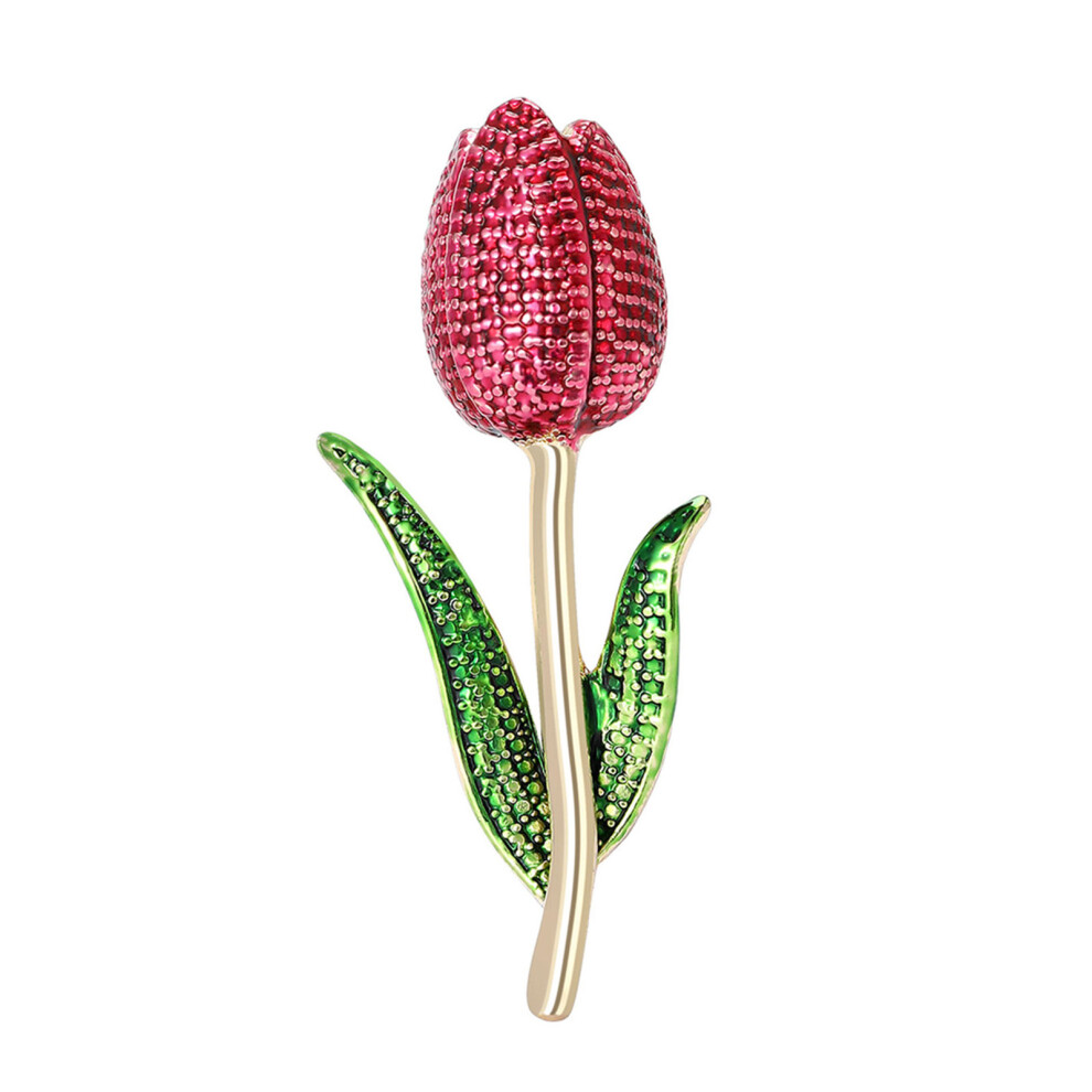 Red Vintage Tulips Shaped Pin Enameled Coating Alloy