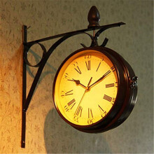 DoubleSided Wall Clock With External Bracket For Outdoor Garden Hall Vintage Style House Wall Clock