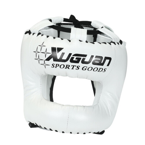 Boxing Headgear Soft Adjustable Padded Full Coverage Ventilated Face Shield Muay Thai Sanda Grappling White Size M