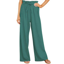 Losse palazzo broek met hoge taille en wijde pijpen, met zakken, casual broek, soepelvallende broek met zakken, ademende stof, lichtgewicht zomerbroek