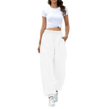 Pantaloni della tuta da donna a vita alta, pantaloni della tuta larghi con elastico in vita e tasche, pantaloni da jogging comodi in tessuto morbido