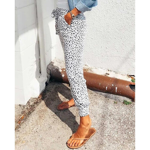 Παντελόνι Jogger με φαρδιά μπατζάκια για γυναίκες, ελαστικό παντελόνι Jogger με τσέπες, 2