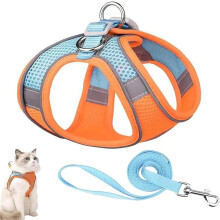 Adjustable Cat Harness and Lead Set Harness EscapeProof Soft Mesh Vest SideThrough NoPull Breathable Orange L