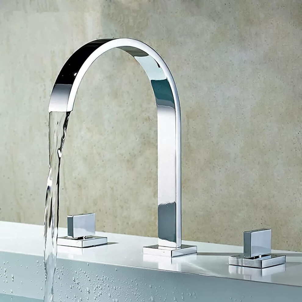Kitchen Faucets For Sink, Deck Mounted Chrome Polished Faucets, 3Hole Doublehandle Hot Cold Water Mixer Tap 9347817988338