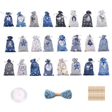 24 Stuks Kerst Adventskalender Tassen Kerst Countdown Cadeau Tassen Herbruikbare Stoffen Cadeau Tassen met Trekkoord A