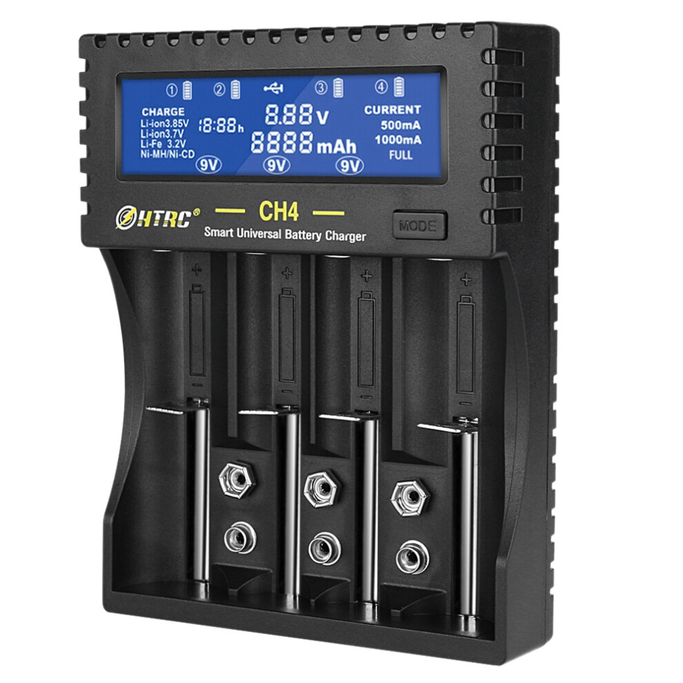 Htrc 4 Slots Battery Charger, Ch4 Battery Charger 18650 Li-Ion Li-Fe Ni-Mh Ni-Cd Charger For Aa/Aaa/16340/26650/9V Battery 6031650200261
