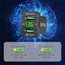 Schnellladeanschluss mit Zwei USB-AnschlüSsen für Versenkte Kfz-Ladebuchse Von , 12-24 V, Kfz-Voltmeter-ZubehöR.