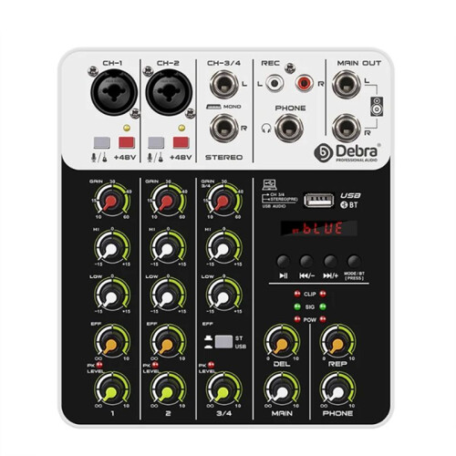 Debra V4 Audio Interface Mixing Console  USB Record PC 48V Phantom Power Delay 4 Channels USB Audio Mixer EU-Kontakt