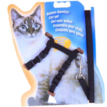 Cat Collar Harness Leash Set Adjustable Nylon IShaped With Metal Buckle Black For Cats And Kittens
