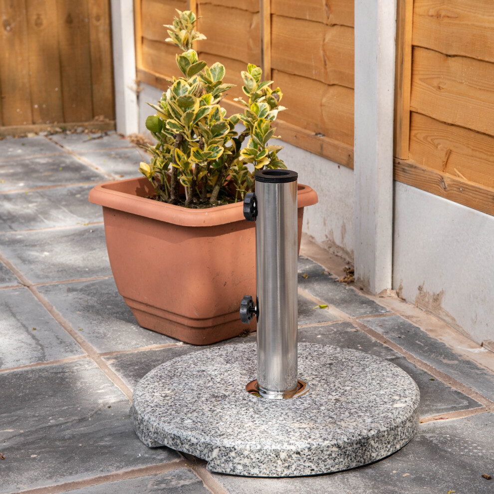 Samuel Alexander 15Kg Round Granite Garden Parasol / Umbrella Base Weight Stainless Steel Pole