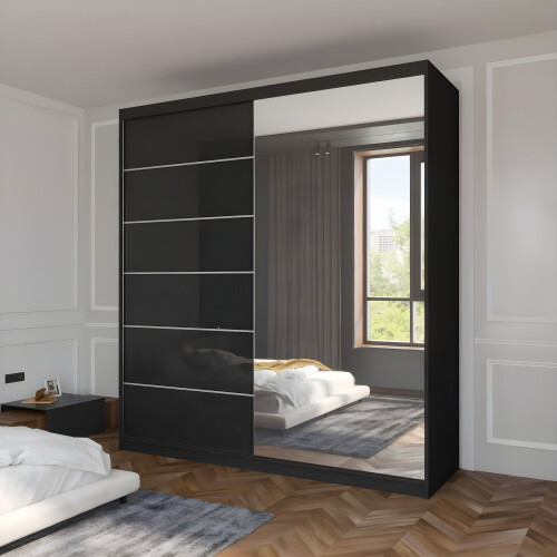 (150 cm ) Infinity Black Sliding door Mirror wardrobe