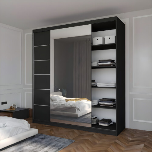 (150 cm ) Infinity Black Sliding door Mirror wardrobe 1